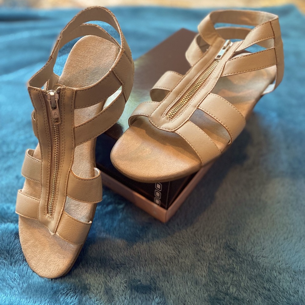 Bone zip-up flat sandals